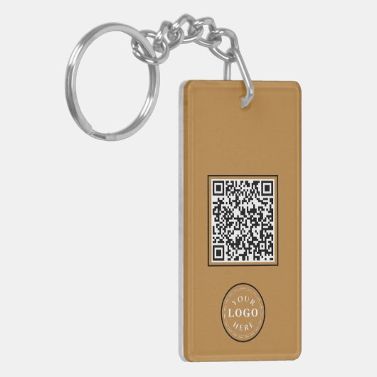 Aangepaste naam & QR-code Rechthoek Sleutelhanger  (Voorkant Links)