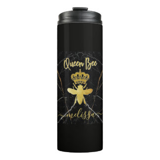 Aangepaste naam QUEEN BEE Zwarte Marmer Goud Thermosbeker