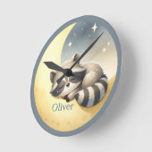 Aangepaste naam Raccoon op de maan Schattigee Kind Ronde Klok (Hoek)