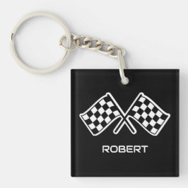 Aangepaste naam Racing Geruite Vlaggen Zwart Sleutelhanger