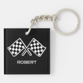 Aangepaste naam Racing Geruite Vlaggen Zwart Sleutelhanger (Achterkant)