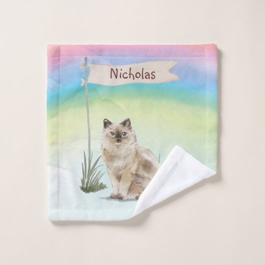 Aangepaste naam Ragdoll Cat Pet Bad Handdoek (Wasdoekje)