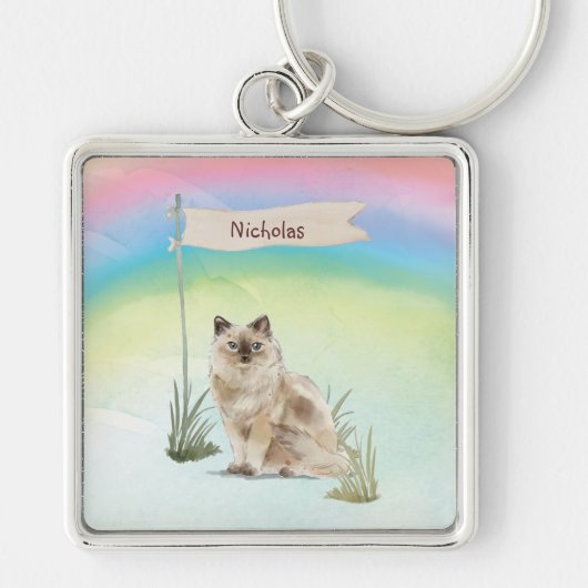 Aangepaste naam Ragdoll Cat Pet Sleutelhanger (Voorkant)