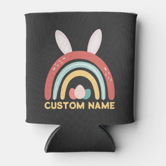 Aangepaste naam Rainbow Egg Bunny Ear Cute Easter Blikjeskoeler (Voorkant)