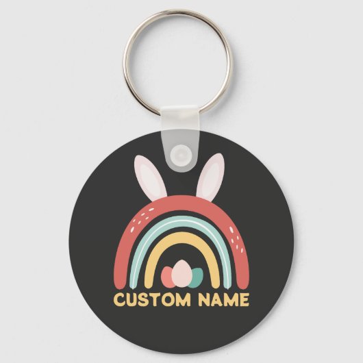 Aangepaste naam Rainbow Egg Bunny Ear Cute Easter Sleutelhanger (Voorkant)