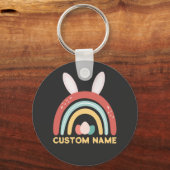 Aangepaste naam Rainbow Egg Bunny Ear Cute Easter Sleutelhanger (Voorkant)