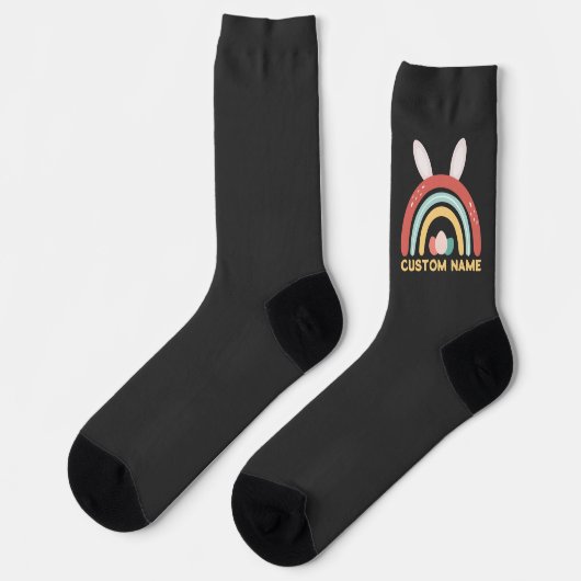 Aangepaste naam Rainbow Egg Bunny Ear Cute Easter Sokken (Links)