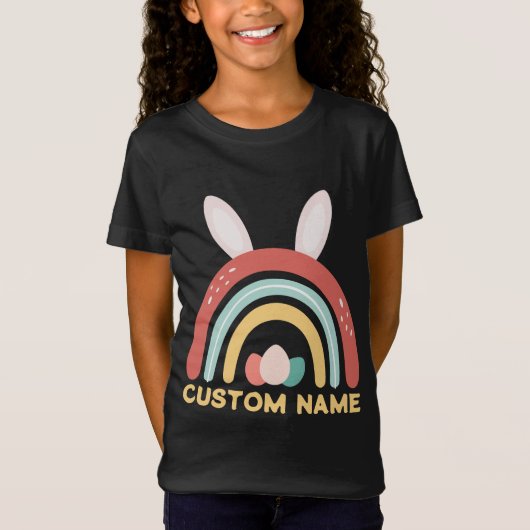 Aangepaste naam Rainbow Egg Bunny Ear Cute Easter T-shirt (Voorkant)