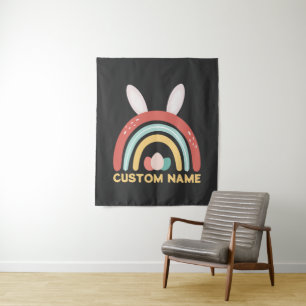 Aangepaste naam Rainbow Egg Bunny Ear Cute Easter Wandkleed