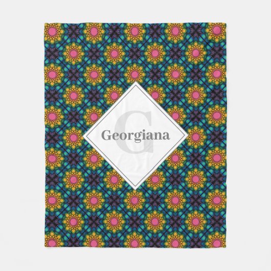 Aangepaste Naam Rainbow Floral Fountain Diamond Te Fleece Deken (Voorkant)