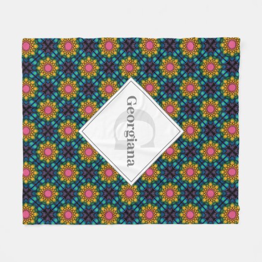Aangepaste Naam Rainbow Floral Fountain Diamond Te Fleece Deken (Voorkant (Horizontaal))
