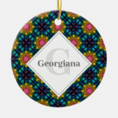Aangepaste Naam Rainbow Floral Fountain Diamond Te Keramisch Ornament (Voorkant)