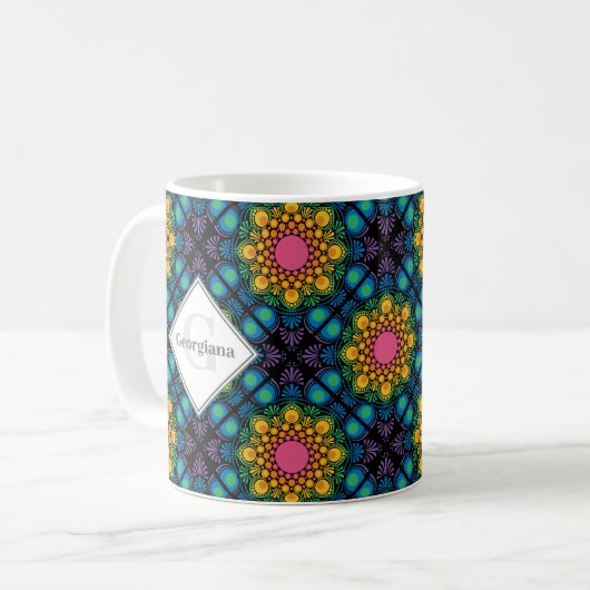 Aangepaste Naam Rainbow Floral Fountain Diamond Te Koffiemok (Voorkant links)