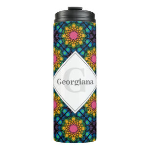 Aangepaste Naam Rainbow Floral Fountain Diamond Te Thermosbeker