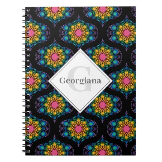 Aangepaste naam Rainbow Floral Fountain Mid Mod Og Notitieboek (Voorkant)