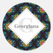 Aangepaste naam Rainbow Floral Fountain Mid Mod Og Ronde Sticker (Voorkant)