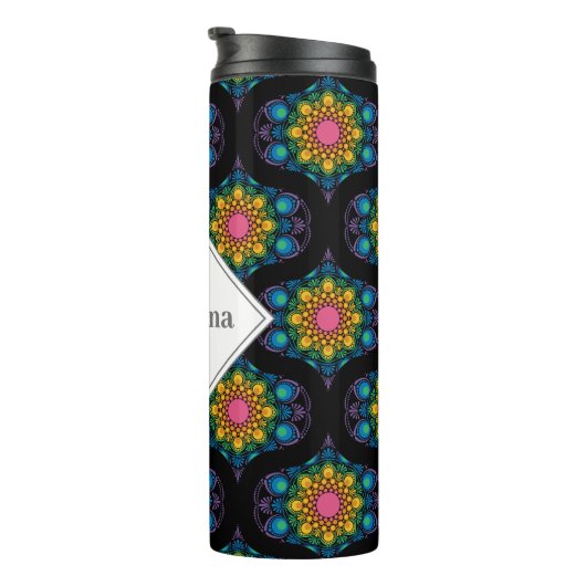 Aangepaste naam Rainbow Floral Fountain Mid Mod Og Thermosbeker (Geroteerd rechts)