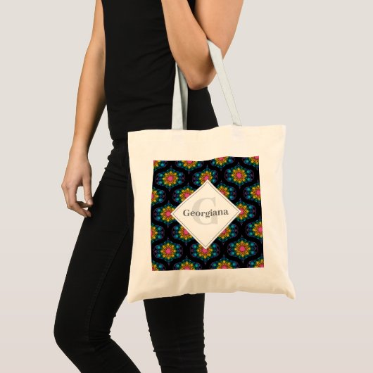 Aangepaste naam Rainbow Floral Fountain Mid Mod Og Tote Bag (Voorkant (product))