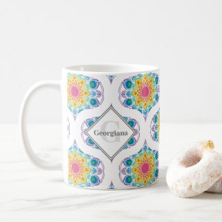 Aangepaste naam Rainbow Floral Mandala Retro Ogee Koffiemok