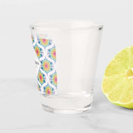 Aangepaste naam Rainbow Floral Mandala Retro Ogee Shot Glas (Rechts)