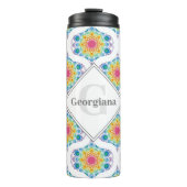 Aangepaste naam Rainbow Floral Mandala Retro Ogee Thermosbeker (Voorkant)