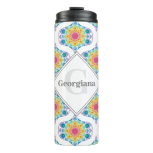 Aangepaste naam Rainbow Floral Mandala Retro Ogee Thermosbeker