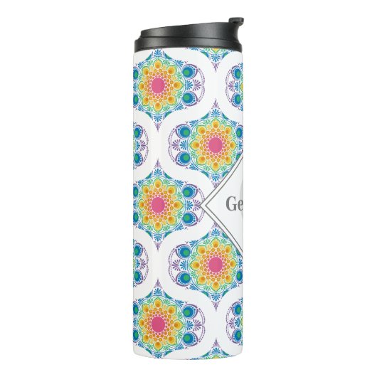 Aangepaste naam Rainbow Floral Mandala Retro Ogee Thermosbeker (Gedraaid links)