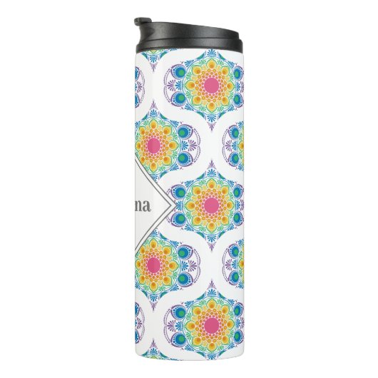 Aangepaste naam Rainbow Floral Mandala Retro Ogee Thermosbeker (Geroteerd rechts)