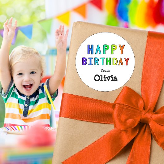 Aangepaste naam Rainbow Happy Birthday Ronde Sticker