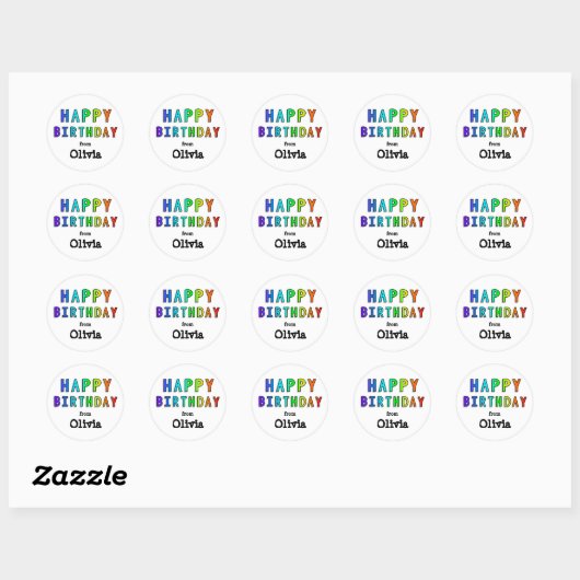 Aangepaste naam Rainbow Happy Birthday Ronde Sticker (Vel)