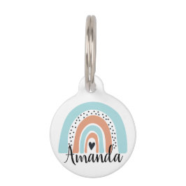 Aangepaste naam Rainbow Heart Blue Peach Huisdierpenning