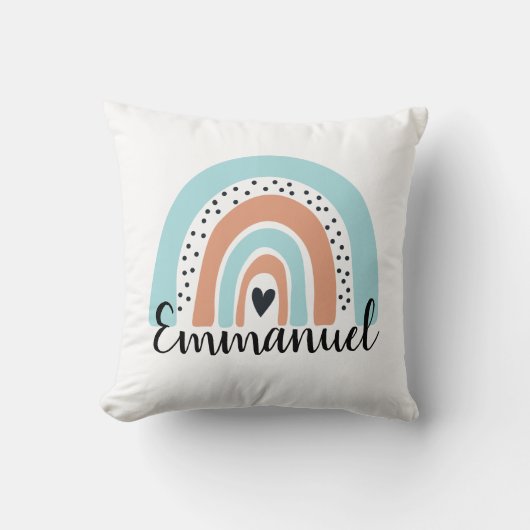 Aangepaste naam Rainbow Heart Blue Peach Kussen (Voorkant)