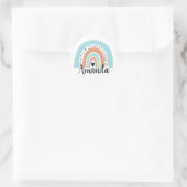 Aangepaste naam Rainbow Heart Blue Peach Ronde Sticker (Tas)