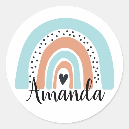 Aangepaste naam Rainbow Heart Blue Peach Ronde Sticker (Voorkant)