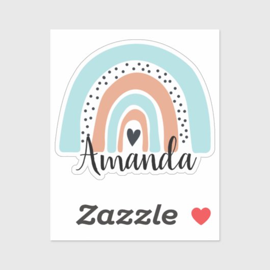 Aangepaste naam Rainbow Heart Blue Peach Sticker (Vel)