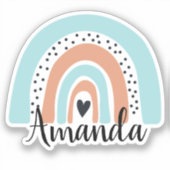Aangepaste naam Rainbow Heart Blue Peach Sticker (Voorkant)