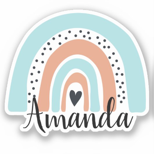 Aangepaste naam Rainbow Heart Blue Peach Sticker (Voorkant)