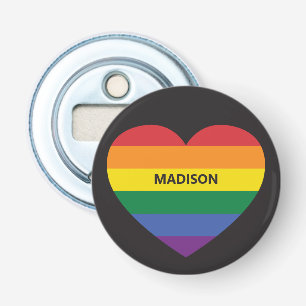 Aangepaste naam Rainbow Heart Button Flesopener