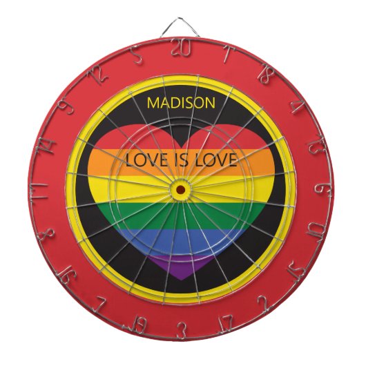 Aangepaste naam Rainbow Heart Dartbord (Voorkant)
