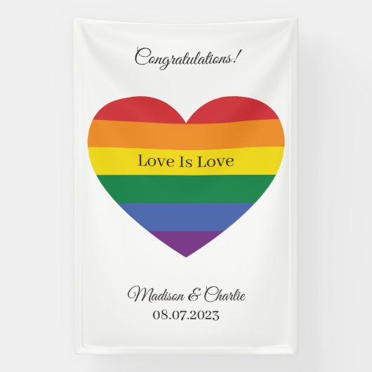 Aangepaste naam Rainbow Heart Spandoek (Verticaal)