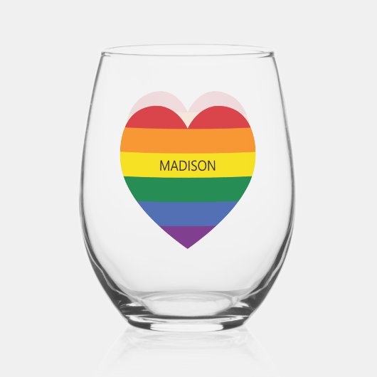 Aangepaste naam Rainbow Heart Wijnglas Zonder Voet (Voorkant)
