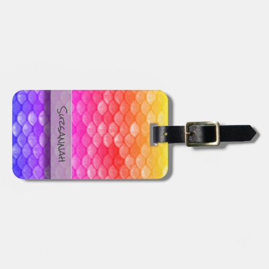 Aangepaste naam Rainbow Mermaid Scales Bagagelabel (Voorkant horizontaal)