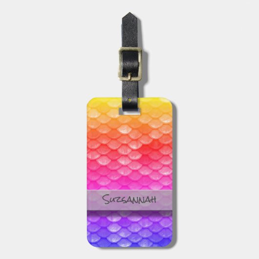 Aangepaste naam Rainbow Mermaid Scales Bagagelabel (Voorkant verticaal)