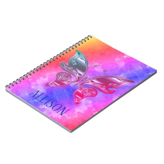 Aangepaste naam Rainbow Metallic Butterfly-laptop Notitieboek (Linkerzijde)