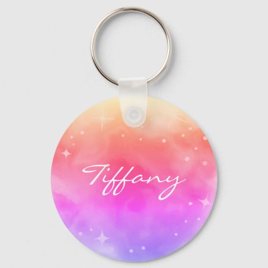 Aangepaste naam Rainbow Ombre Galaxy Stars Nebula Sleutelhanger (Voorkant)