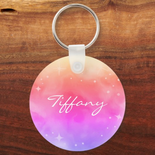 Aangepaste naam Rainbow Ombre Galaxy Stars Nebula  Sleutelhanger (Voorkant)