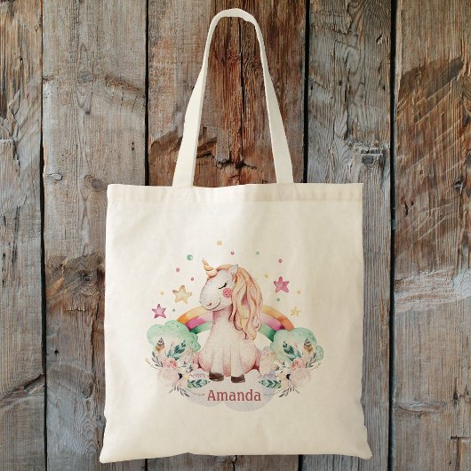 Aangepaste naam Rainbow Unicorn Tote Bag