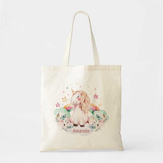 Aangepaste naam Rainbow Unicorn Tote Bag (Voorkant)