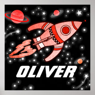 Aangepaste naam raketruimte jongens zwart rood pos poster