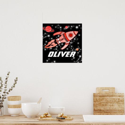 Aangepaste naam raketruimte jongens zwart rood pos poster (Keuken)